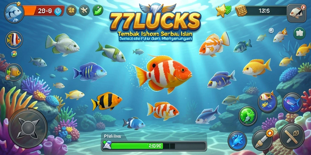 Screenshot gameplay 77LUCKS dengan aksi tembak ikan yang seru.