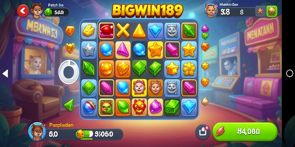 Tampilan gameplay seru dari BIGWIN189 saat mencocokkan permata dalam level.
