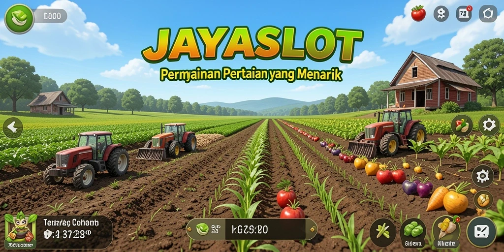 Tampilan gameplay JAYASLOT yang menampilkan aktivitas bertani yang seru.
