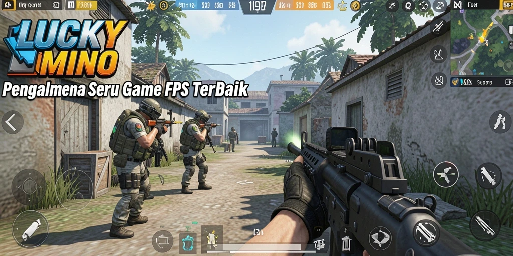 Screenshot gameplay LUCKYMINO menunjukkan aksi tembak-menembak yang mendebarkan.