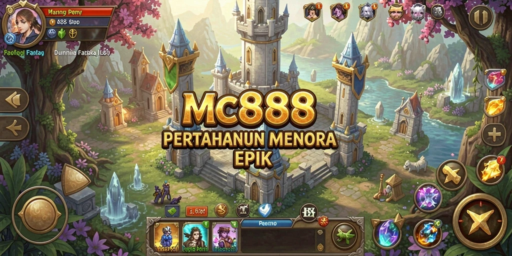 Gameplay seru Tower Defense di MC888 dengan menara dan musuh beragam.
