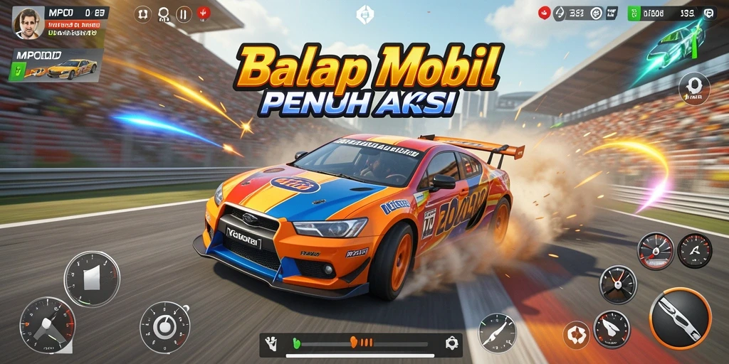 Tampilan gameplay MPOID yang mendebarkan dalam balapan mobil.
