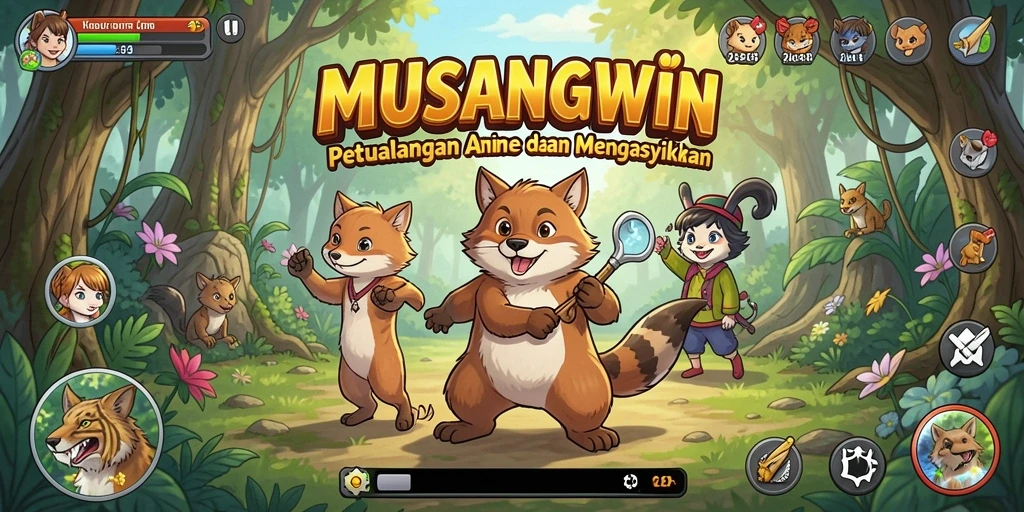 Tampilan gameplay MUSANGWIN yang penuh warna dan dinamis.