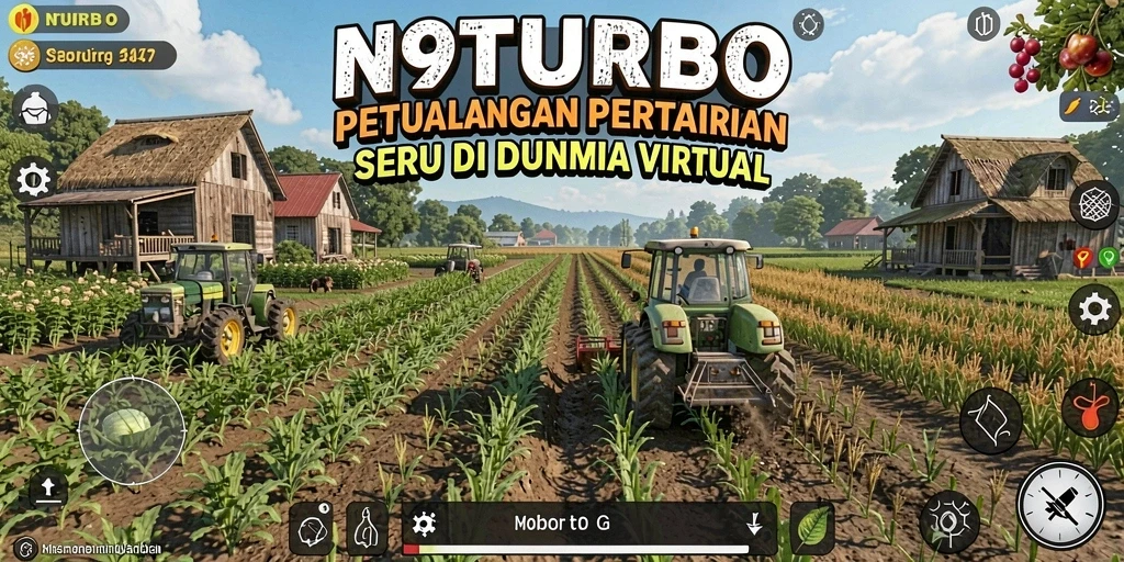 Tampilan gameplay N9TURBO yang menarik dengan aktivitas bertani.