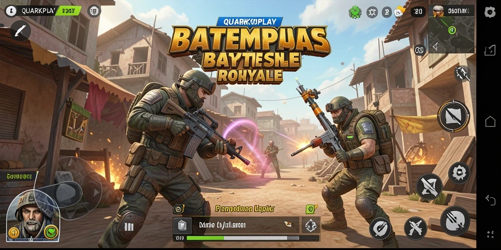 Tangkapan layar menunjukkan pertempuran intens dalam game Battle Royale.