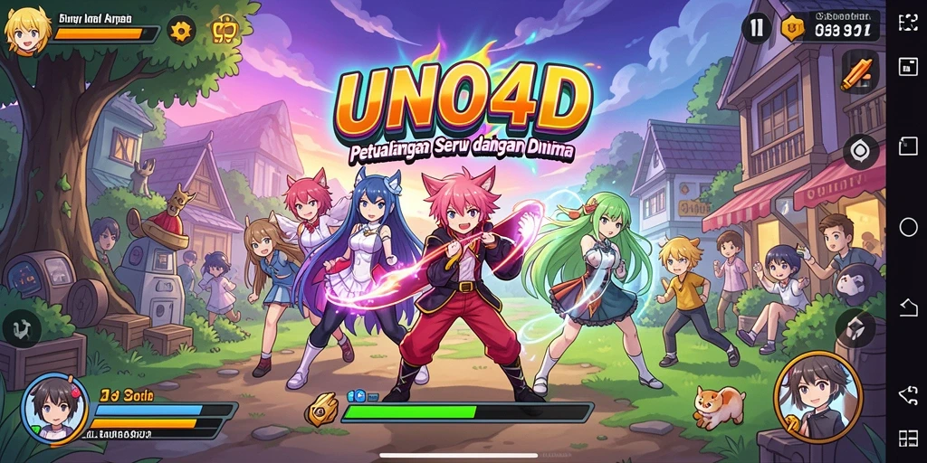 Screenshot gameplay seru di UNO4D dengan karakter anime ikonik.